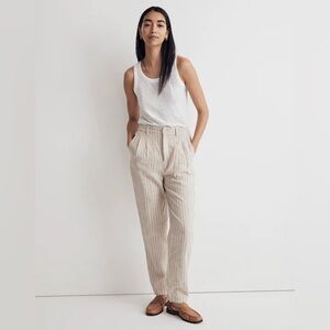 Madewell Tall Untailored Tapered Pant in Striped 100% Linen - size 6 Tall